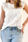 White Textured Ruffled Edge Elegant Tank Top