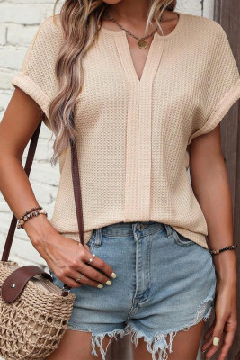 Parchment  LUNE Notched Neck Batwing Sleeve Waffle Knit LC25223805-P6016