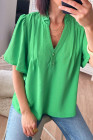 Bright Green Buttoned Frilled V Neck Loose Fit Blouse