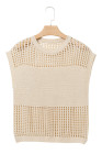 EVALESS Womens Tops Casual Summer Cap Short Sleeve Crochet Hollow Out Knit Sweater Vest Pullover T-Shirts Beach Coverup