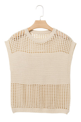 EVALESS Womens Tops Casual Summer Cap Short Sleeve Crochet Hollow Out Knit Sweater Vest Pullover T-Shirts Beach Coverup LC277622-P18