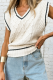 White Color Block Cable Knit V Neck Loose Fit Sweater Vest