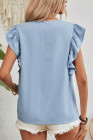 Beau Blue V Neck Pleated Ruffled Top