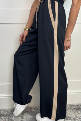 Black Contrast Striped Detail Pocketed Drawstring Pants LC7713331-P2