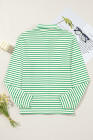 Blackish Green Black Striped Collared Button Up Front Pocket Top