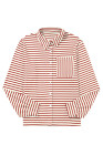 Fiery Red Black Striped Collared Button Up Front Pocket Top