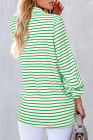 Blackish Green Black Striped Collared Button Up Front Pocket Top