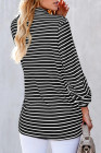 Black Striped Collared Button Up Front Pocket Top