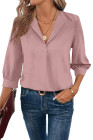 Pink Women Simple And Fashionable Elegant Commuting Shirt With Turn-Down Collar And Three-Quarter Sleeves