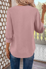 Pink Women Simple And Fashionable Elegant Commuting Shirt With Turn-Down Collar And Three-Quarter Sleeves
