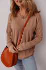 Camel Textured Knit Solid Long Sleeve T Shirt