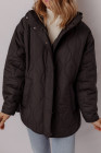 Black Quilted Hooded Zip Up Snap Button Puffer Jacket