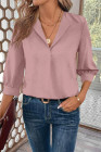 Pink Women Simple And Fashionable Elegant Commuting Shirt With Turn-Down Collar And Three-Quarter Sleeves