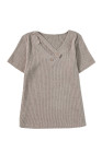 Pale Khaki Ribbed Buttoned Strappy V Neck Tee