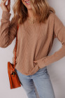 Camel Textured Knit Solid Long Sleeve T Shirt