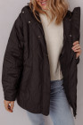 Black Quilted Hooded Zip Up Snap Button Puffer Jacket