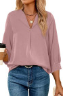 Pink Women Simple And Fashionable Elegant Commuting Shirt With Turn-Down Collar And Three-Quarter Sleeves