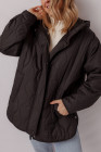 Black Quilted Hooded Zip Up Snap Button Puffer Jacket