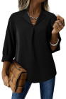 Black Women Simple And Fashionable Elegant Commuting Shirt With Turn-Down Collar And Three-Quarter Sleeves