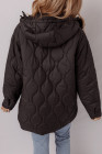 Black Quilted Hooded Zip Up Snap Button Puffer Jacket