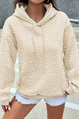 EVALESS Womens Hoodies Casual Long Sleeve Drawstring Jacquard Sweatshirt Pullover Tops Loose Oversized Outfits Clothes with Pockets LC25318118-P18