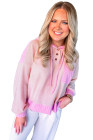 Light Pink Corded Colorblock Patch Pocket Drawstring Hooded Top