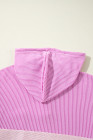 Light Pink Corded Colorblock Patch Pocket Drawstring Hooded Top