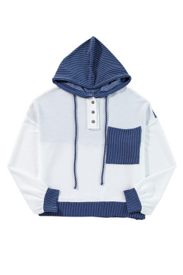 White Corded Colorblock Patch Pocket Drawstring Hooded Top LC25317119-P1