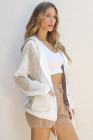 Beige Quilted Textured Patchwork Loose Fit Hooded Jacket