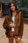 Coffee Quilted Textured Patchwork Loose Fit Hooded Jacket