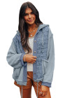 Dusk Blue Quilted Textured Patchwork Loose Fit Hooded Jacket