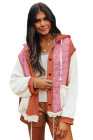 Coral Quilted Textured Patchwork Loose Fit Hooded Jacket