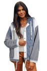 Light Blue Quilted Textured Patchwork Loose Fit Hooded Jacket