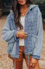 Dusk Blue Quilted Textured Patchwork Loose Fit Hooded Jacket