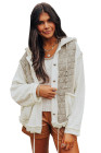 Beige Quilted Textured Patchwork Loose Fit Hooded Jacket