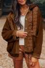 Coffee Quilted Textured Patchwork Loose Fit Hooded Jacket