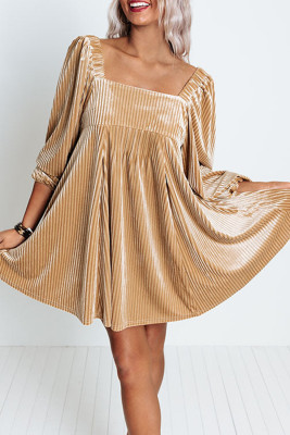 Khaki Tie Back Square Neck Velvet Babydoll Dress LC6117666-16