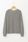 Black Stripe Round Neck Drop Shoulder Long Sleeve Top