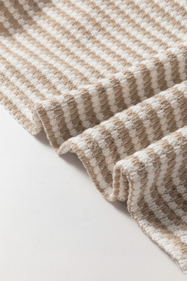 Khaki Stripe Round Neck Drop Shoulder Long Sleeve Top LC25225962-P1619