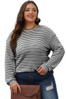 Black Stripe Round Neck Drop Shoulder Long Sleeve Top