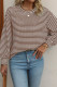 Brown Stripe Round Neck Drop Shoulder Long Sleeve Top
