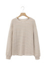 Khaki Stripe Round Neck Drop Shoulder Long Sleeve Top