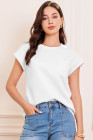 EVALESS Womens Summer Tops Crewneck Cap Sleeve Dressy Casual Business Textured Solid Loose Basic T Shirts Tee Blouses