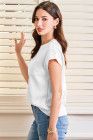 EVALESS Womens Summer Tops Crewneck Cap Sleeve Dressy Casual Business Textured Solid Loose Basic T Shirts Tee Blouses