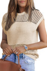 EVALESS Womens Tops Casual Summer Cap Short Sleeve Crochet Hollow Out Knit Sweater Vest Pullover T-Shirts Beach Coverup