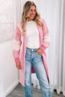 Pink Trendy Stripe Color Block Knit Open Front Midi Sweater Cardigan