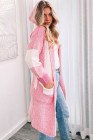 Pink Trendy Stripe Color Block Knit Open Front Midi Sweater Cardigan