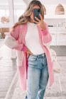 Pink Trendy Stripe Color Block Knit Open Front Midi Sweater Cardigan