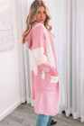 Pink Trendy Stripe Color Block Knit Open Front Midi Sweater Cardigan