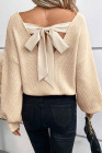 Apricot Lantern Sleeve V Neck Knot Back Sweater